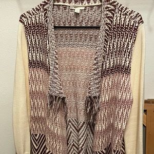 Burgundy and cream heavy sweater. Size large